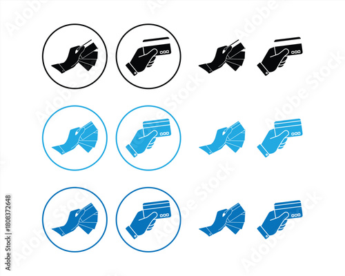 Hand swipe credit card icon set for apps and websites. Vector illustration
