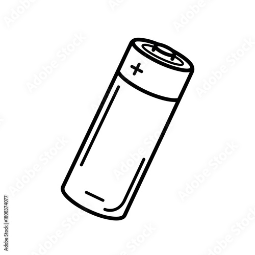 Simple black and white line art icon of a single aa battery with positive and negative terminals marked, isolated on