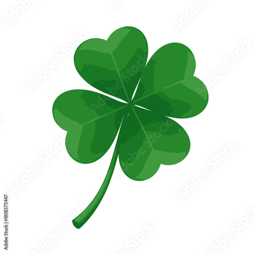 Vibrant green four leaf clover illustration symbolizing luck and good fortune isolated on