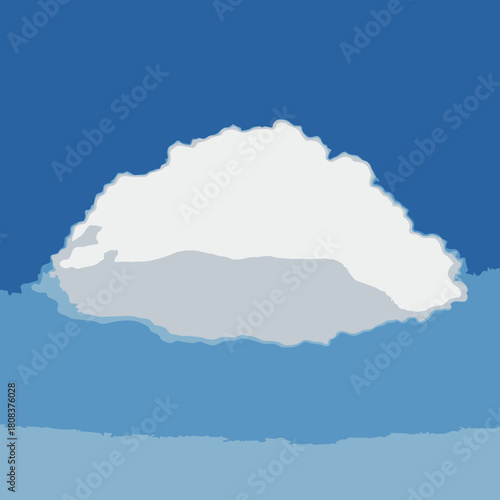Stylized illustration of a single white cumulus cloud floating in a bright blue sky with lighter blue below it
