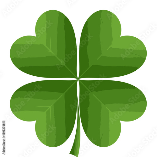 Perfect four leaf clover symbol representing luck and good fortune in vibrant green color, isolated on