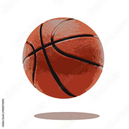 Realistic illustration of a bouncing orange basketball with black lines isolated on