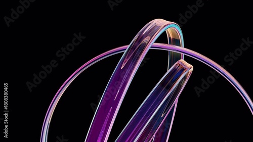 3d Animation of a holographic and gradient glossy ring on a black background.