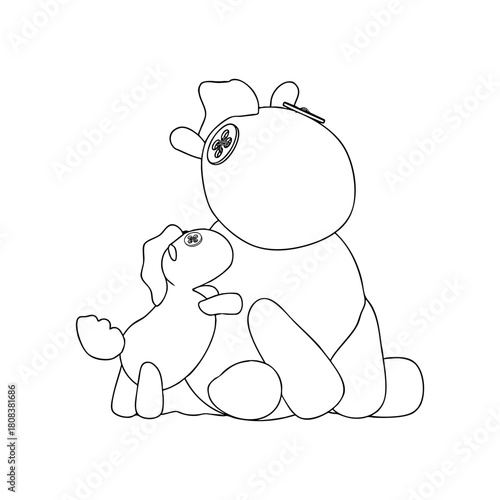 Outline for Coloring of Horse Plush Cute and Funny Toy. Vector Illustration.