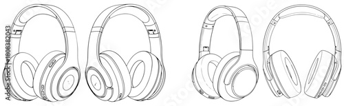 Illustration of two headphones isolated on, showcasing the design and features of the audio device