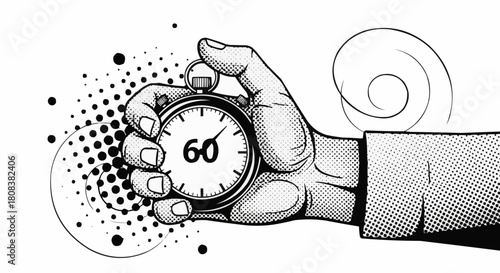 Hand holding stopwatch showing sixty seconds, time management concept, deadline.