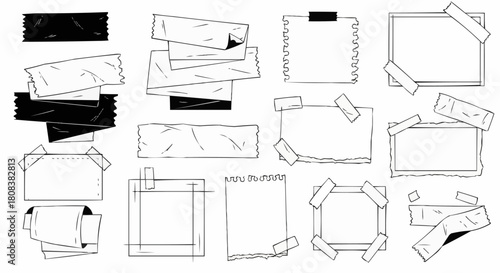 Collection of Adhesive Tapes and Paper Pieces Illustrations.