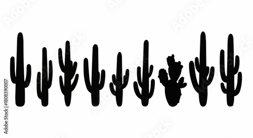 Silhouette Collection of Desert Cacti - A Botanical Array.