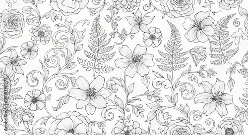 Floral pattern illustration with detailed flowers and leaves design.