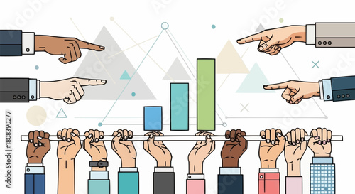Hands Holding a Bar with Pointing Fingers and a Graph.