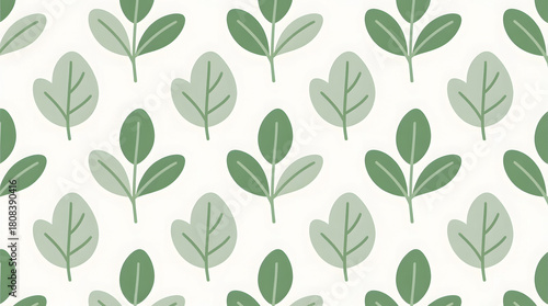 Seamless pattern of simple sage green leaves on an off-white background.