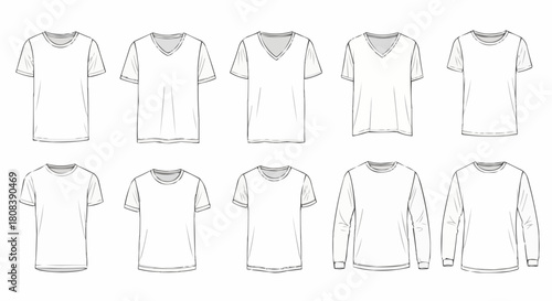 Collection of various t-shirt styles for men and women, including short-sleeve and long-sleeve designs.