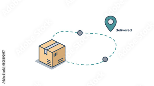 Delivery package follows a dotted line path to a delivered location pin.
