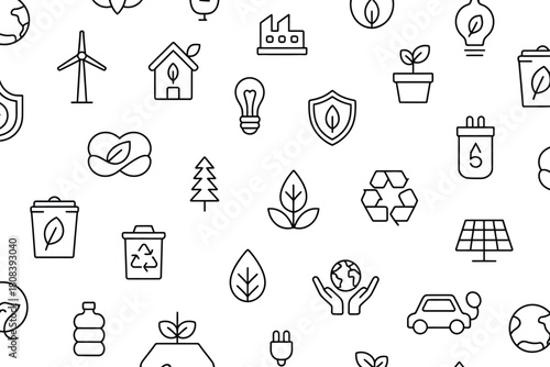 Seamless pattern of ecological and environmental protection icons.