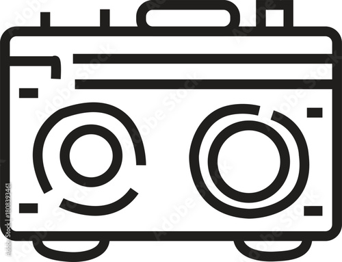 Minimalist Geometric Line Art Icon of a Vintage Film Camera or Classic Portable Radio with Circular Dials
