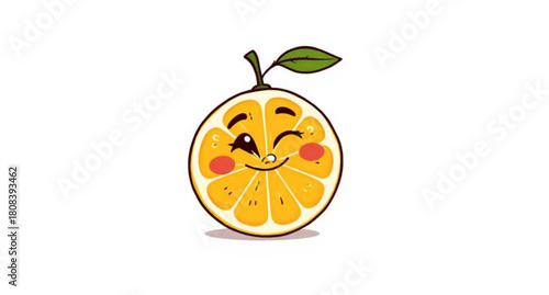 Isolated orange citrus fruit slice with a green leaf and fresh juice for a healthy diet