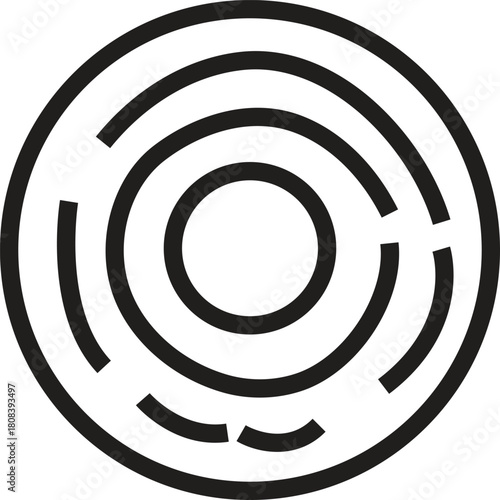 Minimalist Circular Maze or Labyrinth Vector Line Art Icon Representing Problem Solving and Challenge