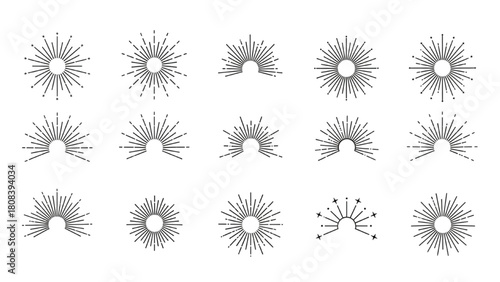 Sunburst and Radial Line Designs Abstract Geometric Rays and Starbursts