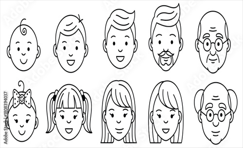 Family Faces Line Icon Collection