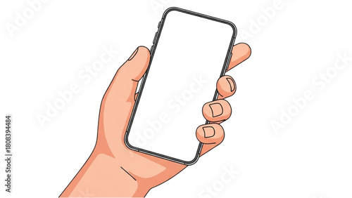 Hand holding a smartphone with a blank white screen, modern digital communication