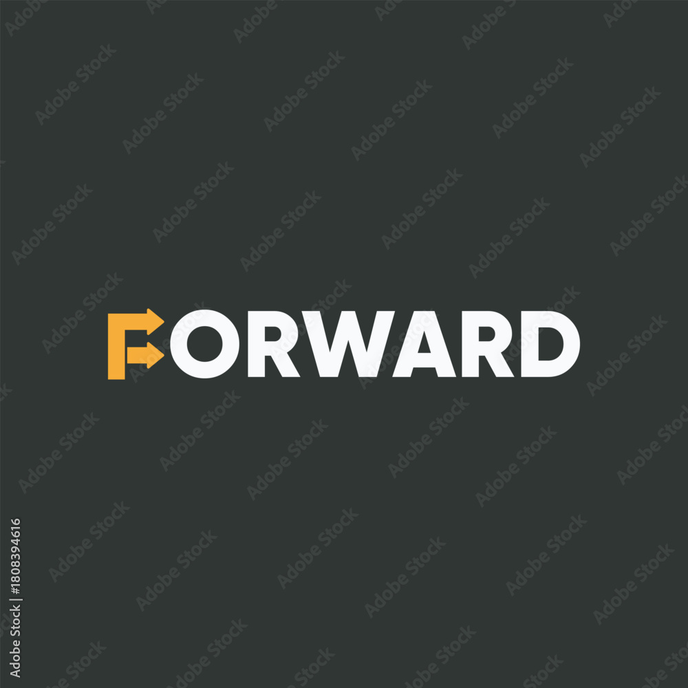 Obraz premium Modern “Forward” typographic logo design featuring a bold yellow arrow integrated into the letter F.