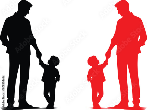 Father and Child Silhouette Vector Family Bond, Parenting Love, Holding Hands Illustration