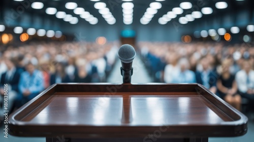 Speaker prepares to address the crowd at a conference, leadership event, or town hall meeting