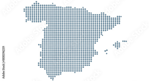 Map of Spain represented by a grid of small blue squares, illustrating its geographical outline and borders on a white background