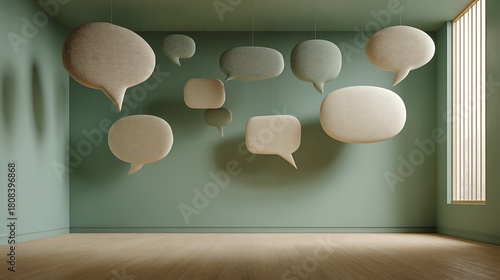 Hanging Speech Bubble Decor Against Green Wall for Creative Communication
