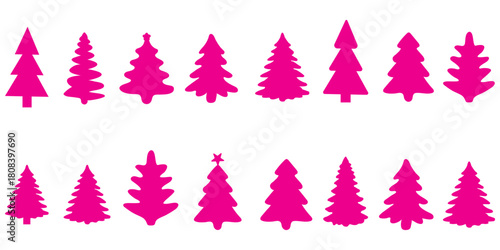  Christmas tree icon set. Vector illustration of pine silhouette