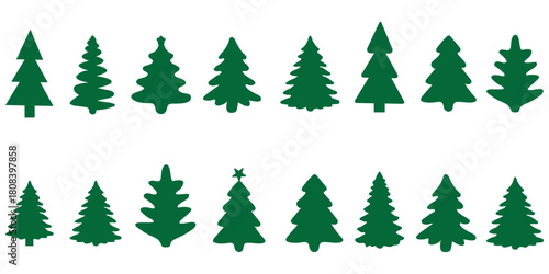  Christmas tree icon set. Vector illustration of pine silhouette