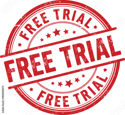 Red Free Trial Stamp with Stars and Grunge Texture