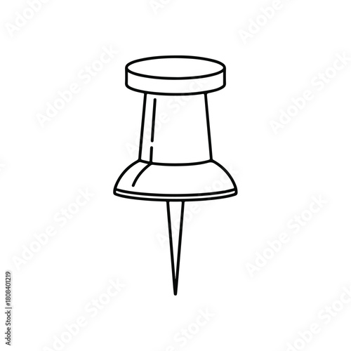 Clean outline illustration of a classic pushpin, an essential office supply for pinning documents and notes, symbolizing reminders and efficient organization