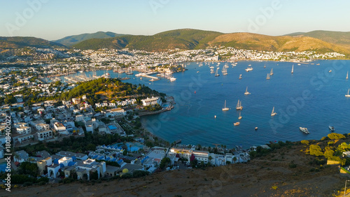 Wallpaper Mural Bodrum, Turkey. Aerial drone panorama of Bodrum featuring Tiger Tower on hill, yachts in marina and bay, Bodrum Castle, beaches and white houses.. Aerial View Torontodigital.ca