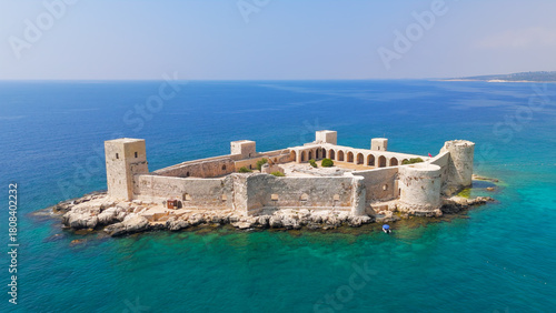 Wallpaper Mural Kizkalesi, Mersin, Turkey. Maiden Castle island fortress completely surrounded by water, medieval architecture in mediterranean sea.. Aerial View Torontodigital.ca