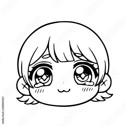Cute chibi girl face kawaii illustration