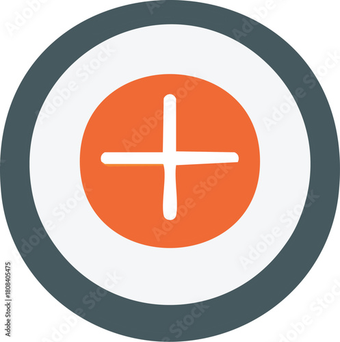 Circular plus symbol icon representing addition, creation, and more. Clean, modern flat vector graphic for user interface buttons on web and mobile apps