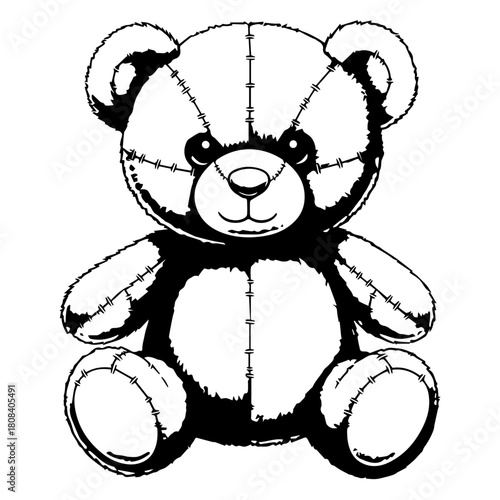 Cute Teddy Bear Illustration - A Black and White Drawing of a Beloved Childhood Toy