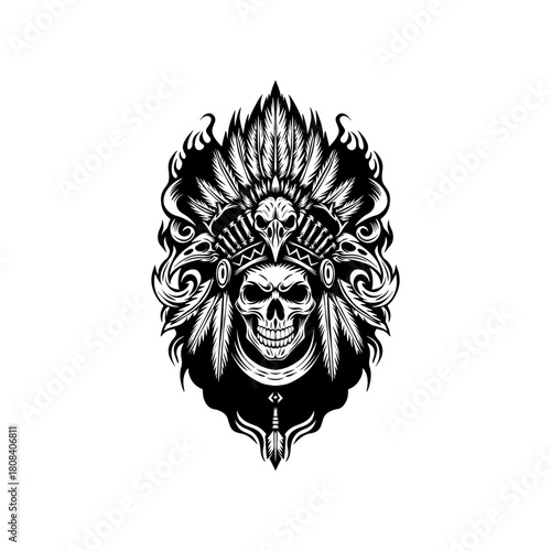 Apache Skull black and white illustration logo