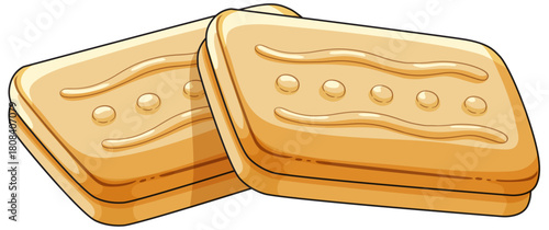 Two Rectangular Shortbread Biscuits with Decorative Patterns