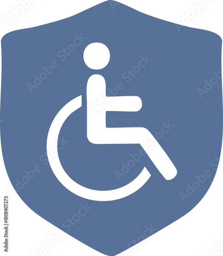 Shielded wheelchair symbol representing protected accessibility and inclusive design for individuals with disabilities, ensuring safety and ease of movement within public and private spaces