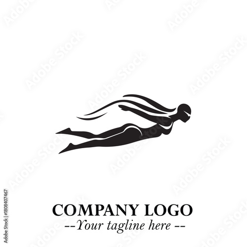 Woman Swimming Logo Symbol in Clean Minimal Vector Illustration on White Background