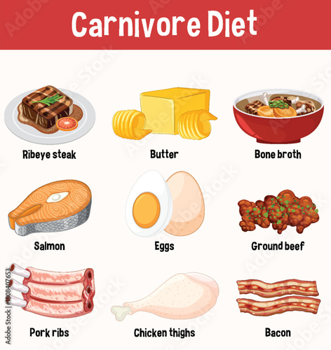 Carnivore Diet Food Illustration with Various Ingredients