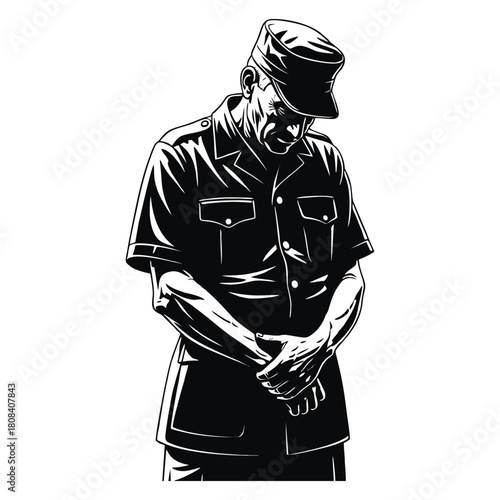 Solemn military officer stands in quiet reflection, a symbol of service and sacrifice