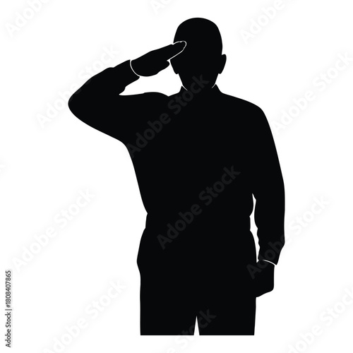 Striking silhouette of a man saluting with respect and honor in monochrome style