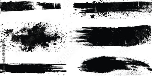 Abstract design with bundle of different ink brush strokes .Paintbrush set template. Grunge brushes collection. Brush stroke paint border in ,Dirty textures of banners, boxes, frames, Painted texture 