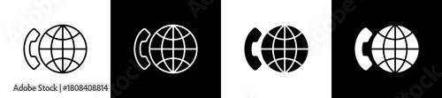 Voip icon set in line and glyph style on black and white background