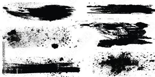 Abstract design with bundle of different ink brush strokes .Paintbrush set template. Grunge brushes collection. Brush stroke paint border in ,Dirty textures of banners, boxes, frames, Painted texture 