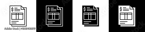 Statement icon set in line and glyph style on black and white background
