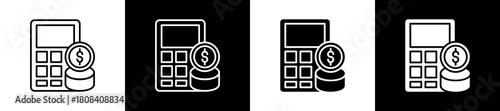 Accounting icon set in line and glyph style on black and white background